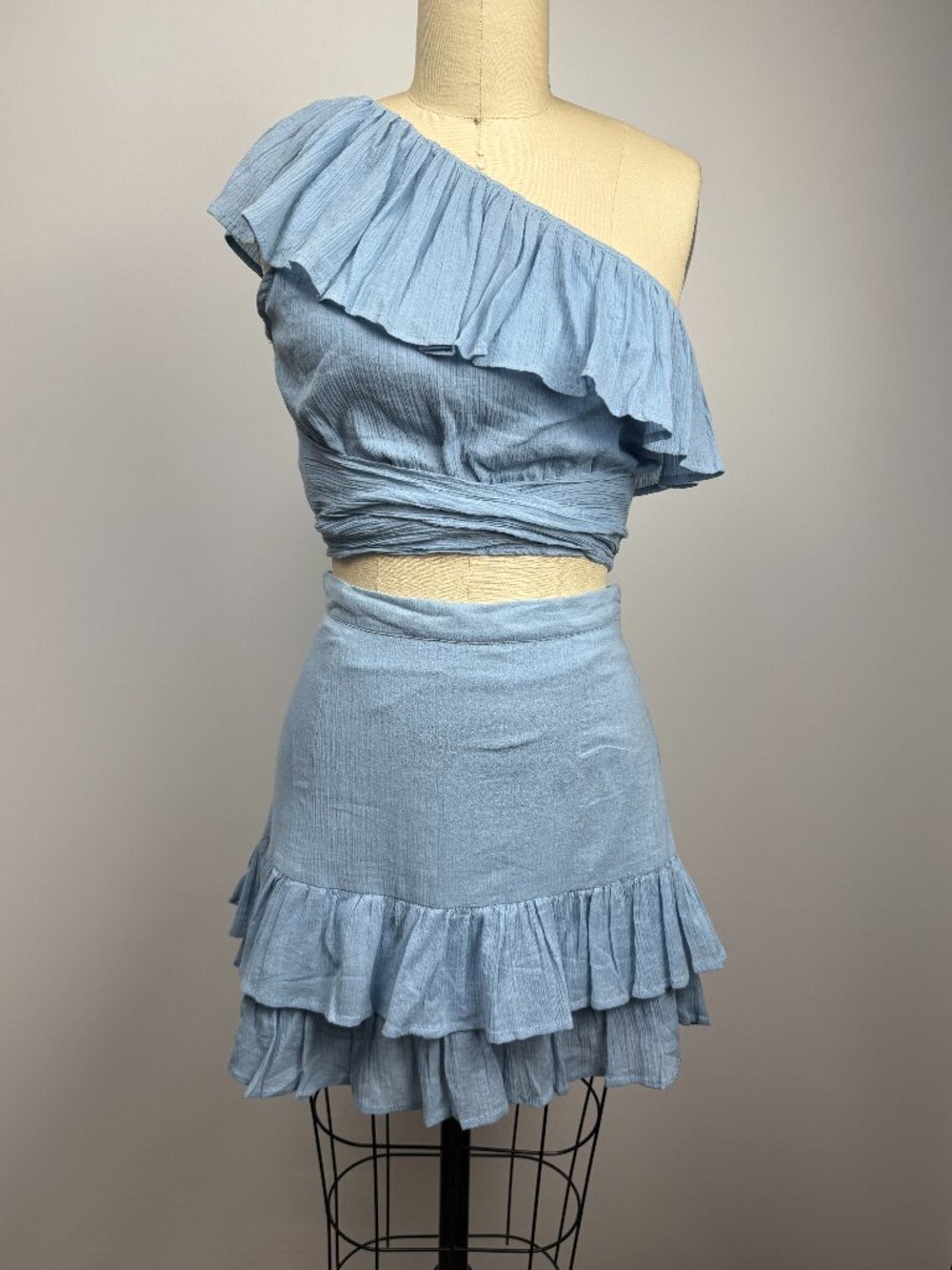 Rue Stiic - Crinkle Cotton Blue Skirt & Top Set